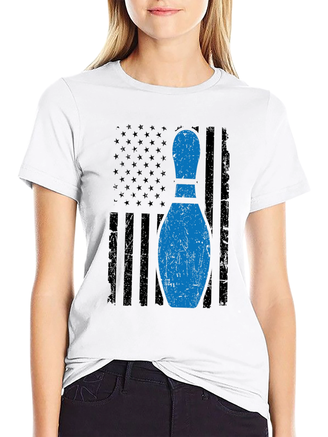 Bowling Pin Flag T-Shirt - Patriotic Bowler Tee