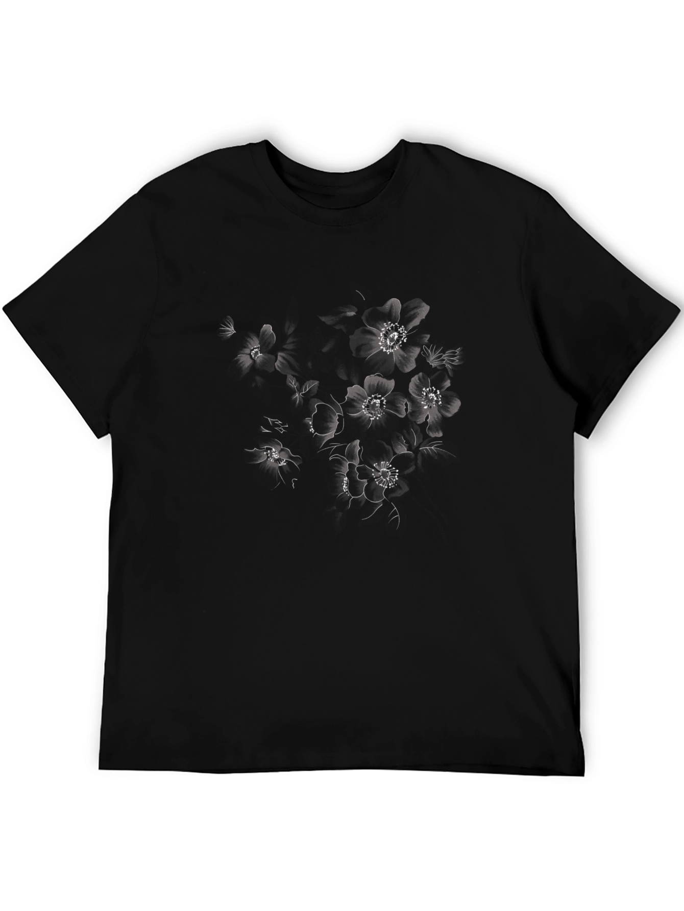 Floral Print Black Cotton T-Shirt