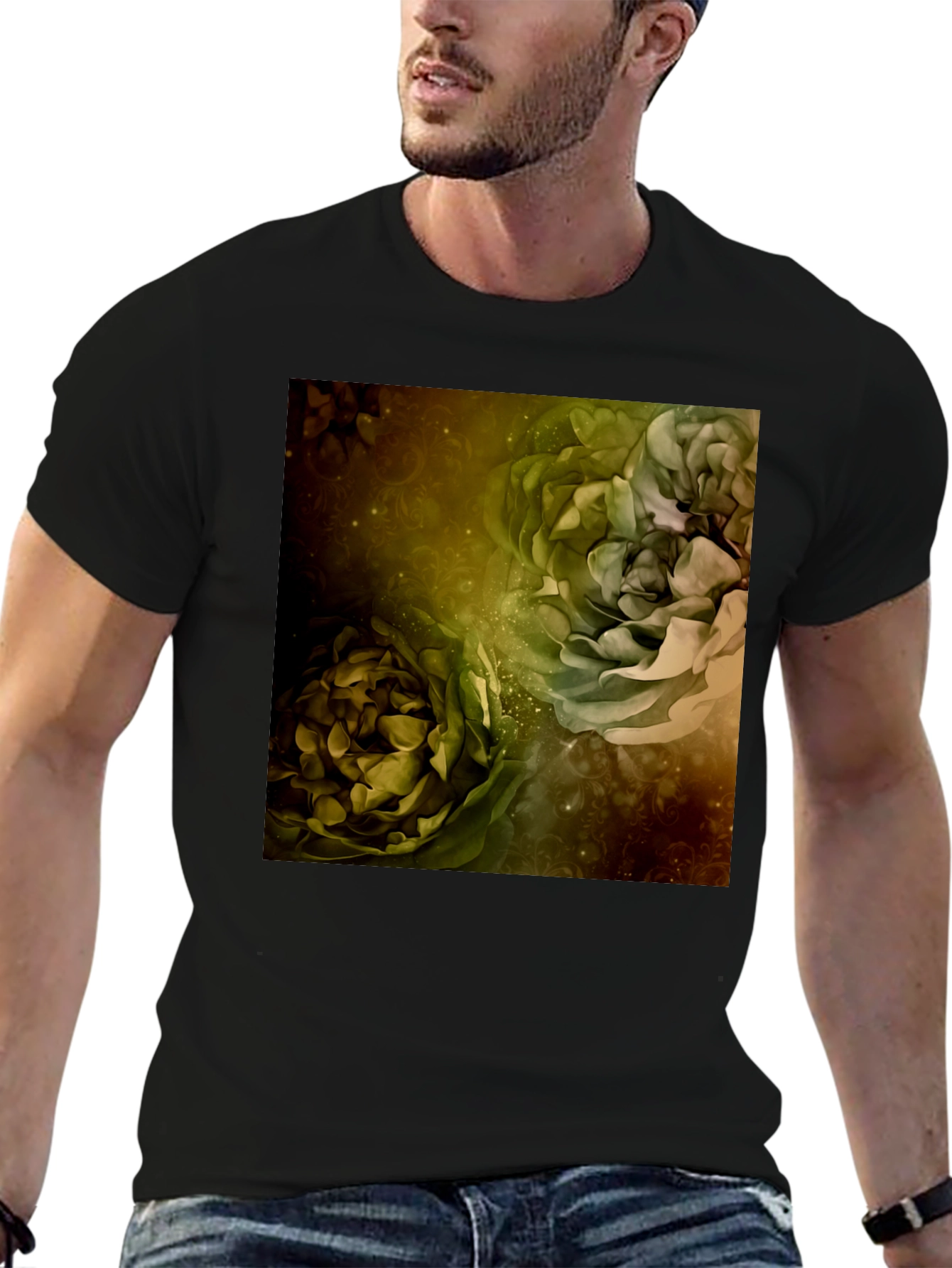 Floral Art Print Black T-Shirt