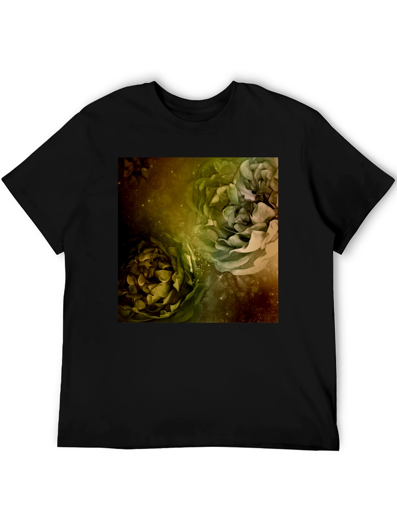 Floral Art Print Black T-Shirt
