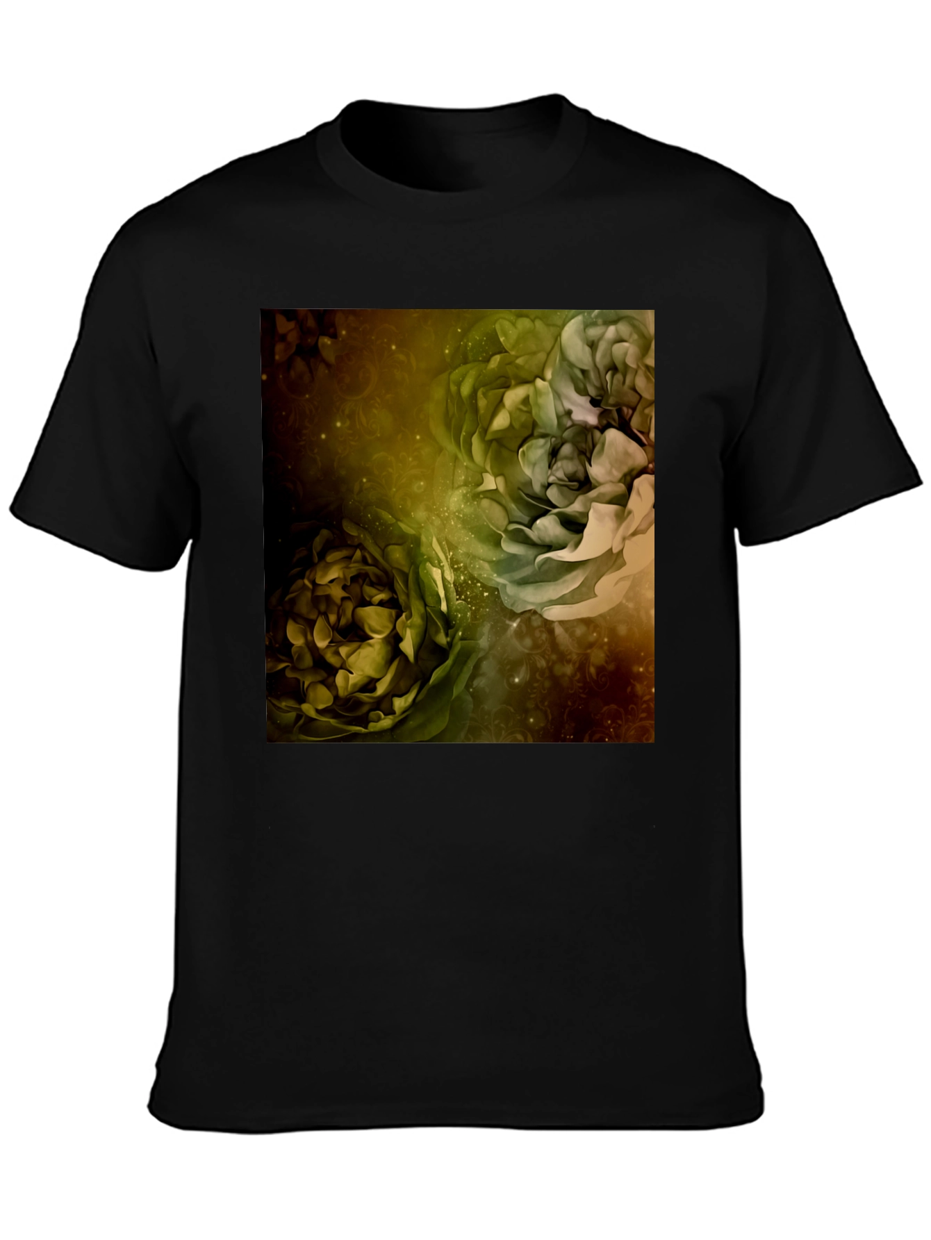Floral Art Print Black T-Shirt