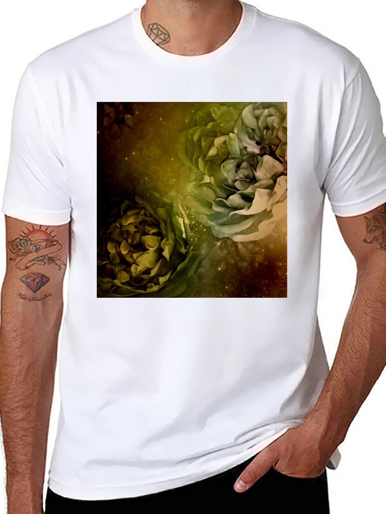 Floral Art Print Black T-Shirt