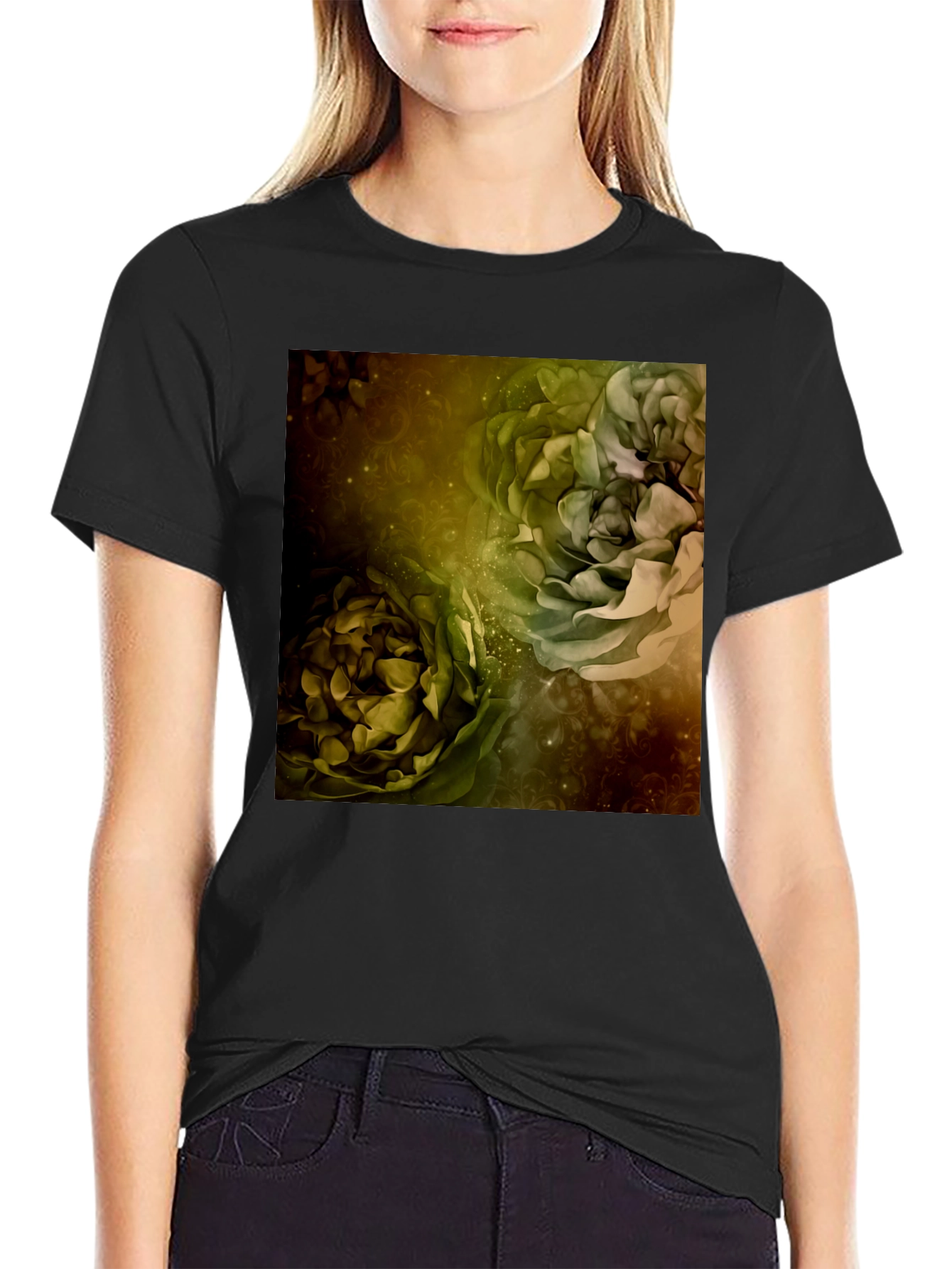 Floral Art Print Black T-Shirt