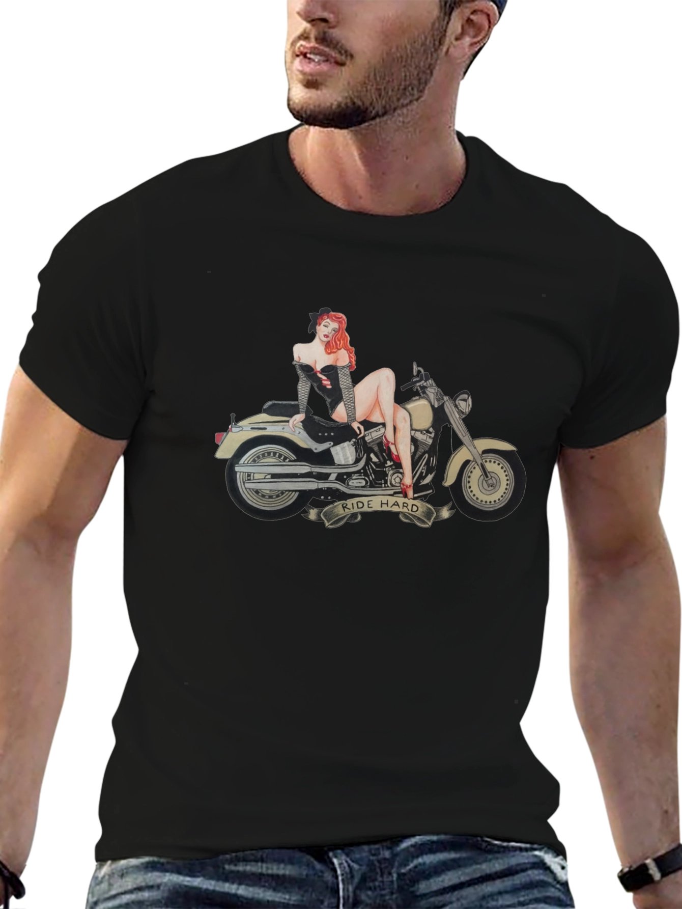 Ride Hard Motorcycle T-Shirt - Black Cotton Tee