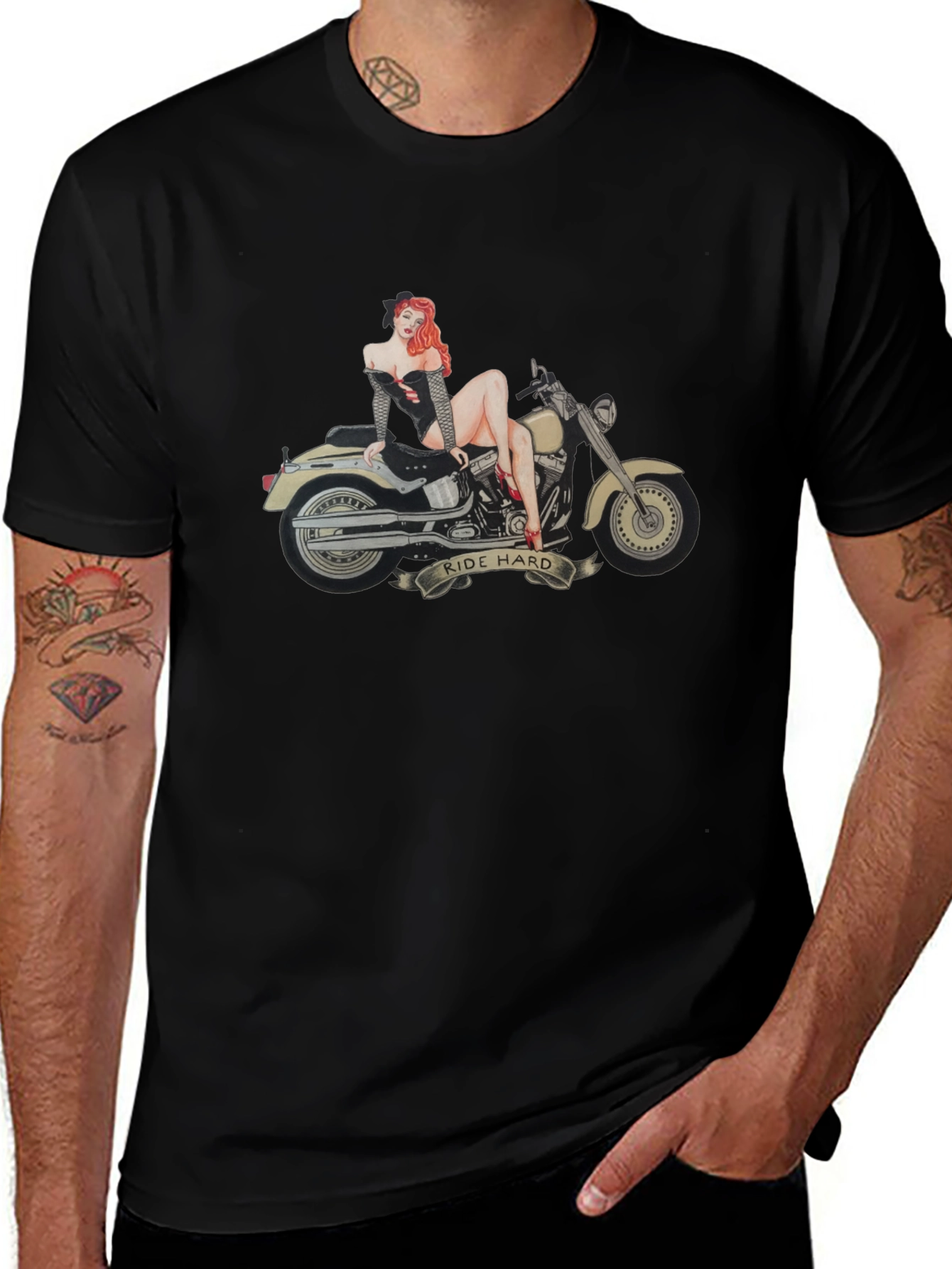 Ride Hard Motorcycle T-Shirt - Black Cotton Tee