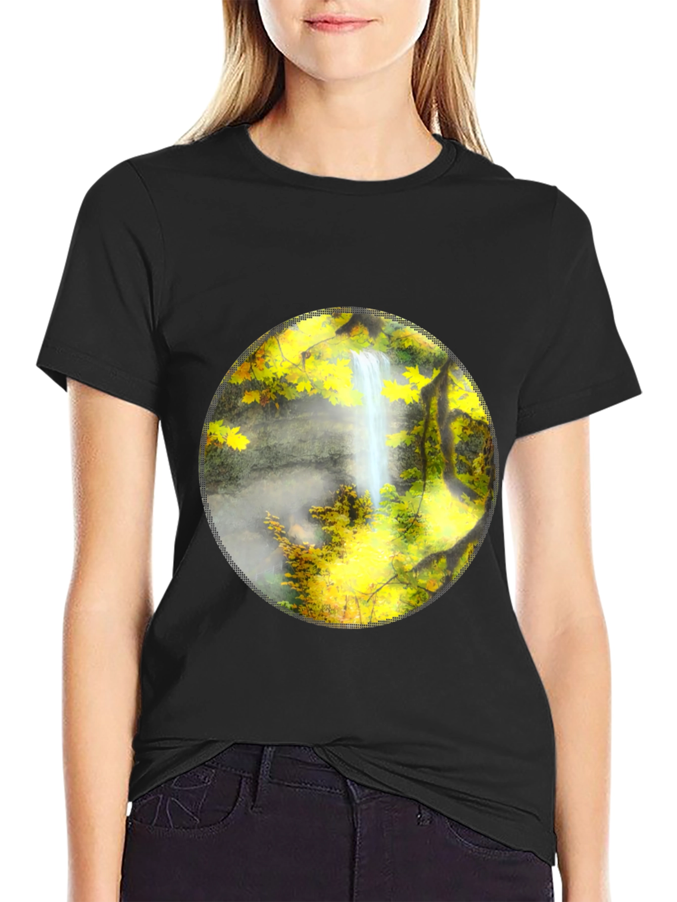Waterfall Graphic Tee - Nature Lovers Black T-Shirt