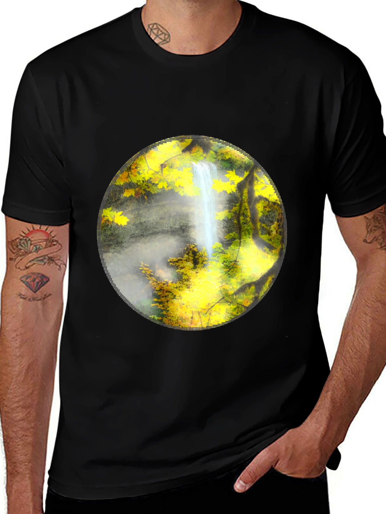 Waterfall Graphic Tee - Nature Lovers Black T-Shirt