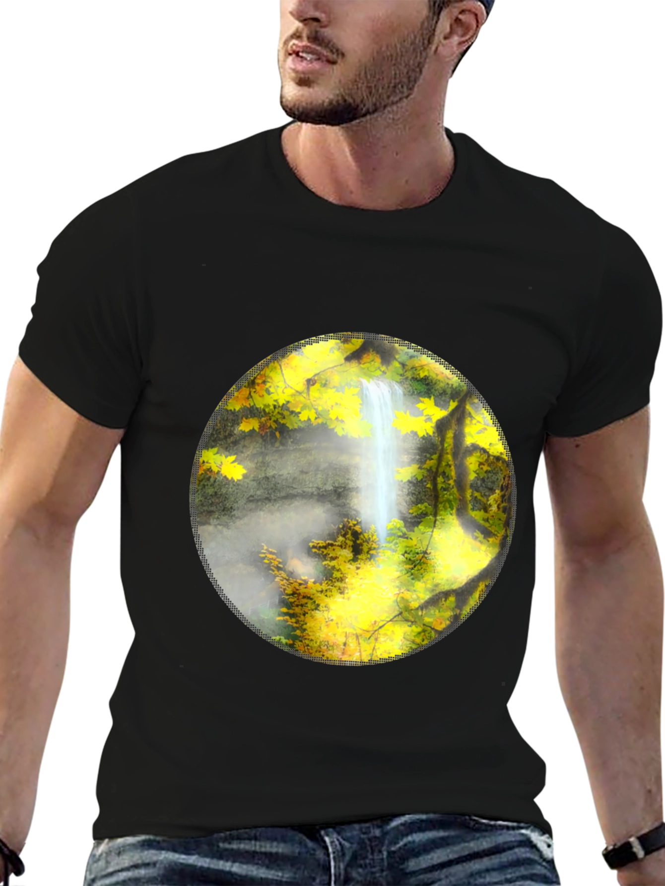 Waterfall Graphic Tee - Nature Lovers Black T-Shirt