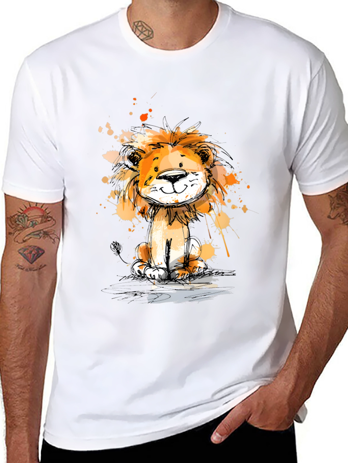 Cute Lion Graphic Print Black T-Shirt