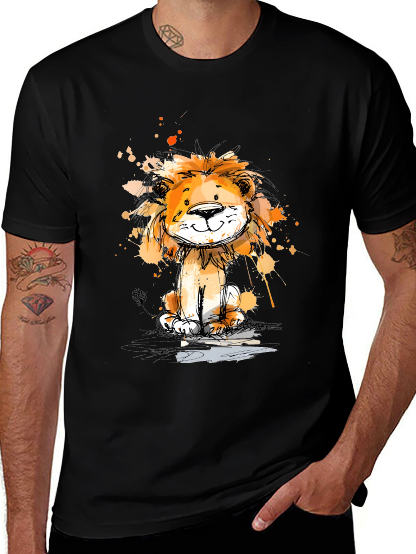 Cute Lion Graphic Print Black T-Shirt