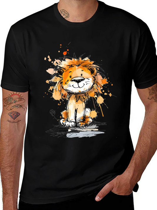 Cute Lion Graphic Print Black T-Shirt