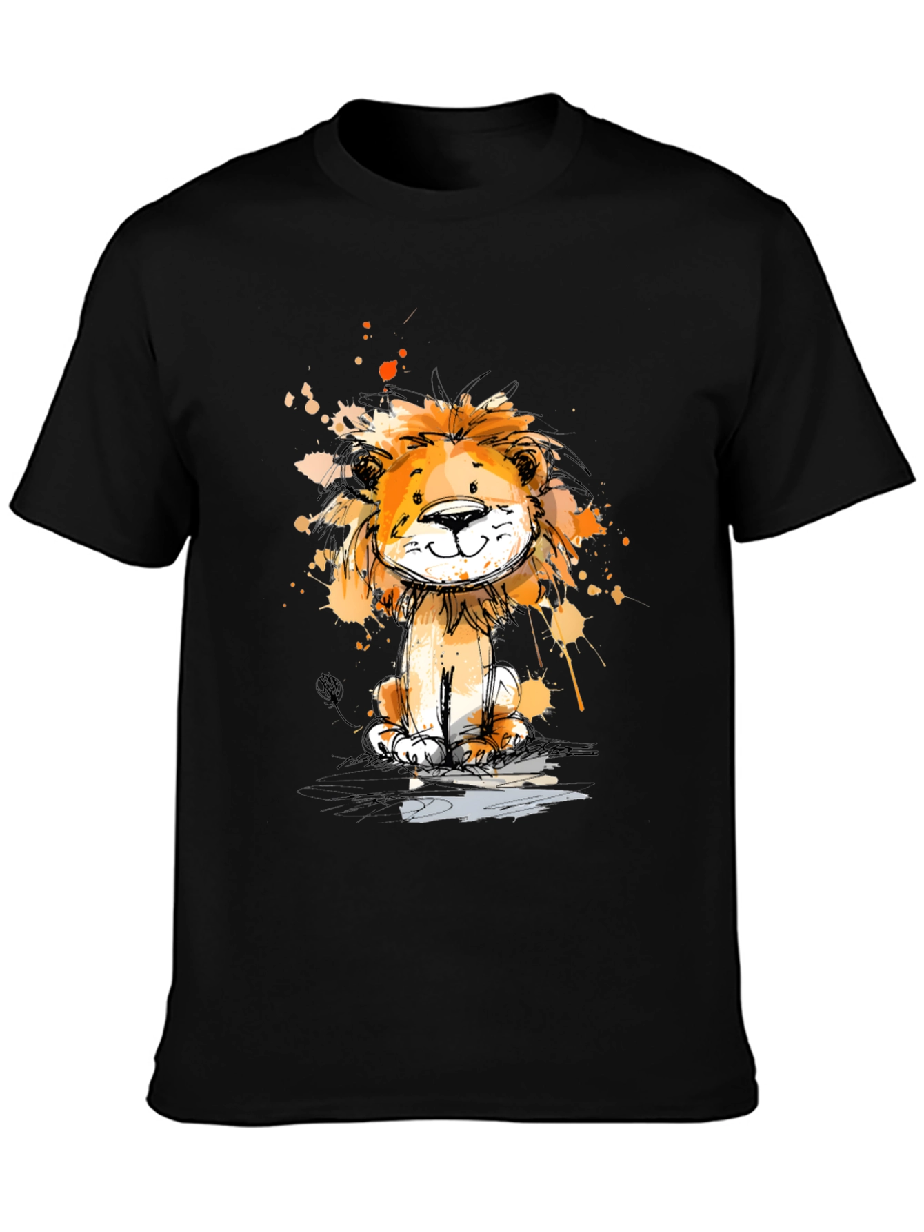 Cute Lion Graphic Print Black T-Shirt