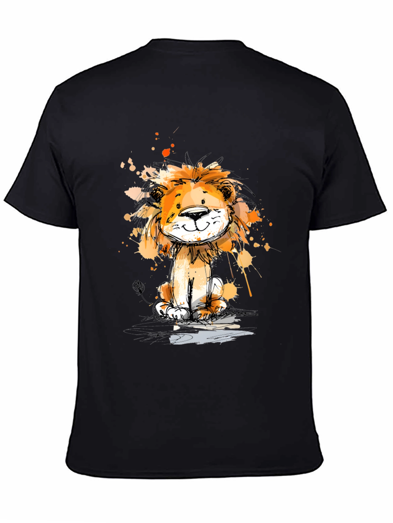 Cute Lion Graphic Print Black T-Shirt