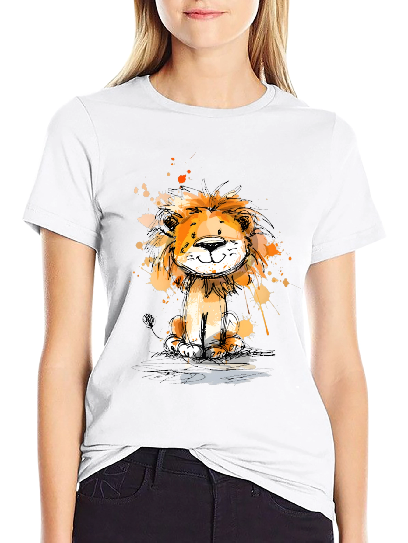 Cute Lion Graphic Print Black T-Shirt