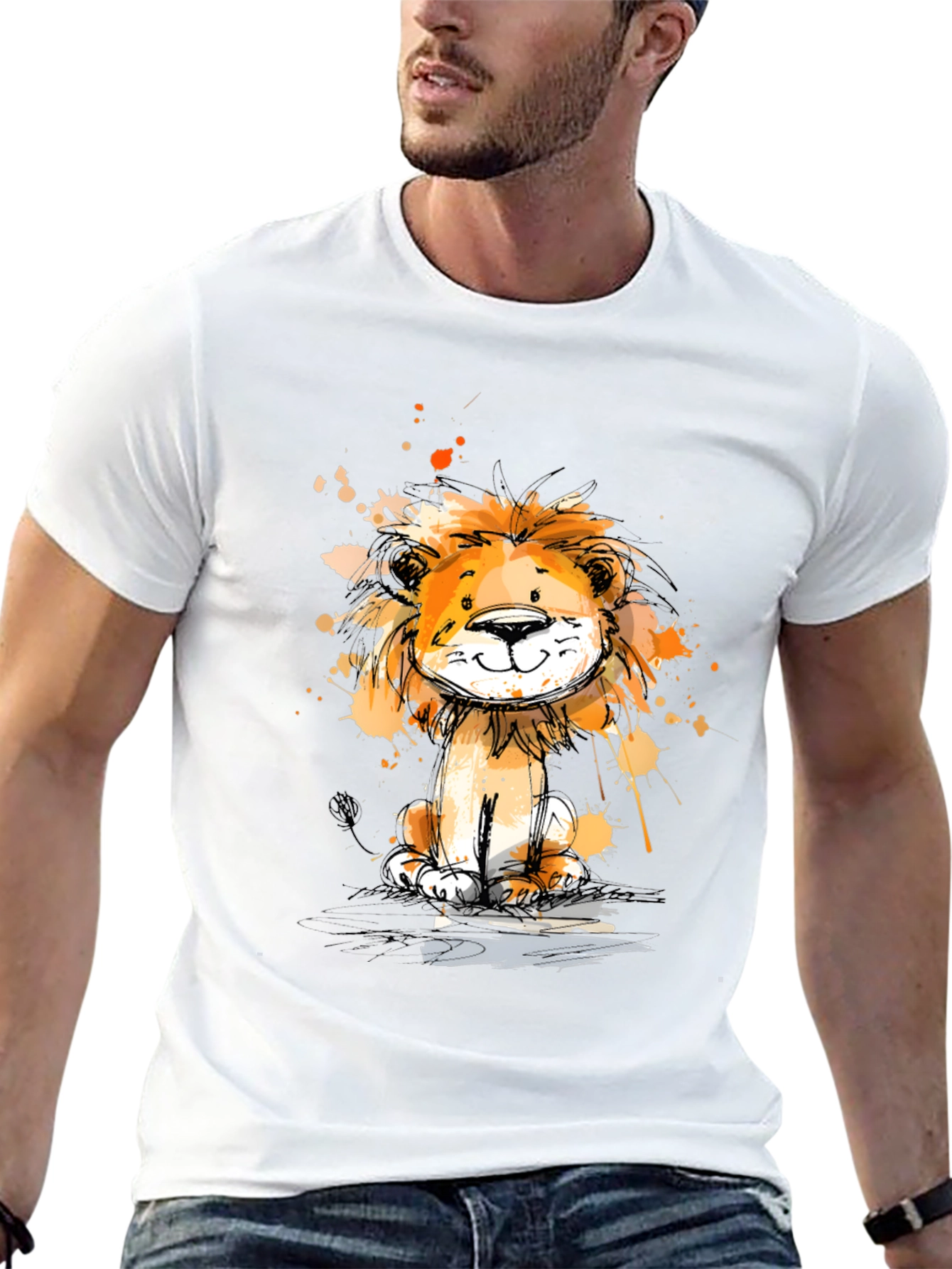 Cute Lion Graphic Print Black T-Shirt
