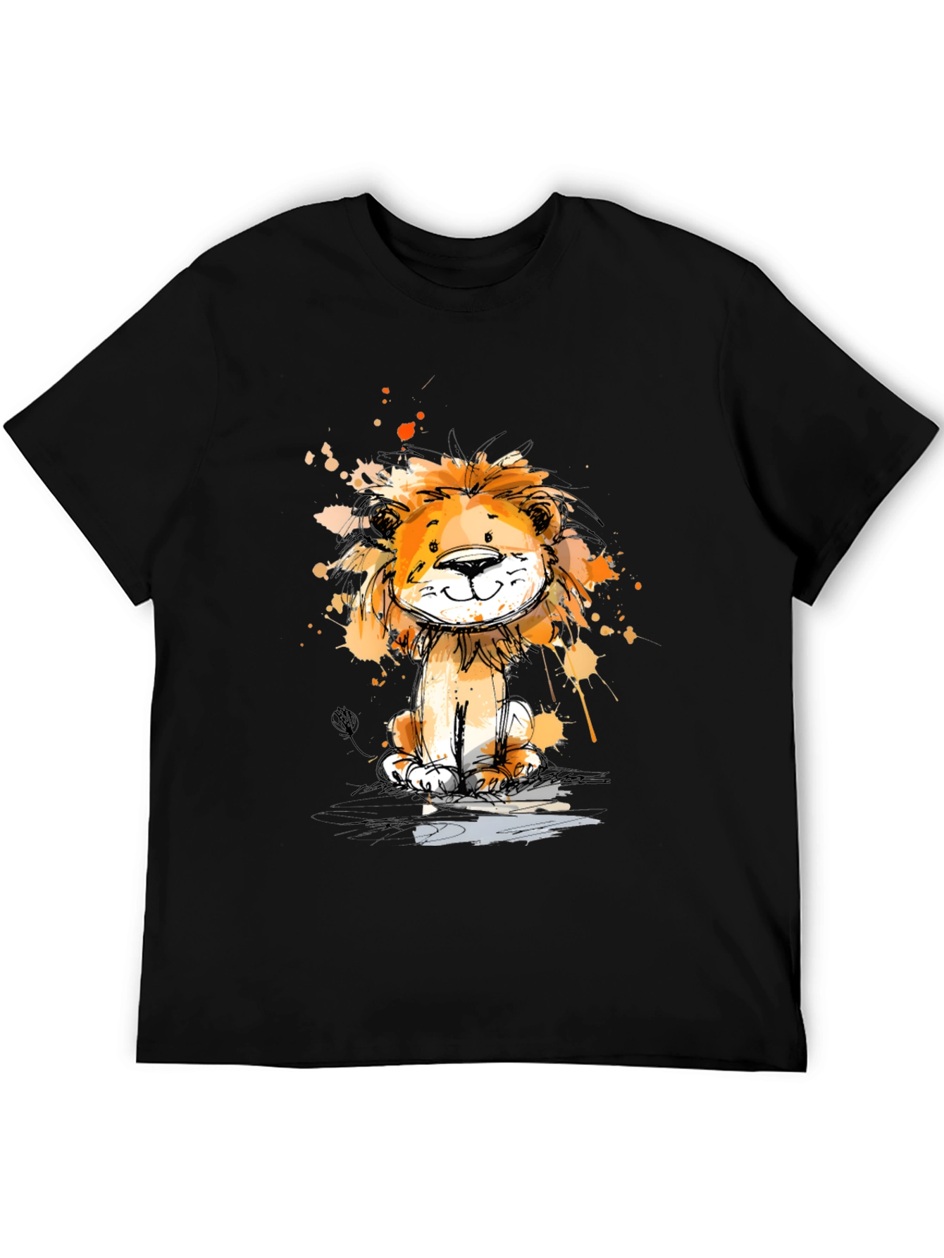Cute Lion Graphic Print Black T-Shirt