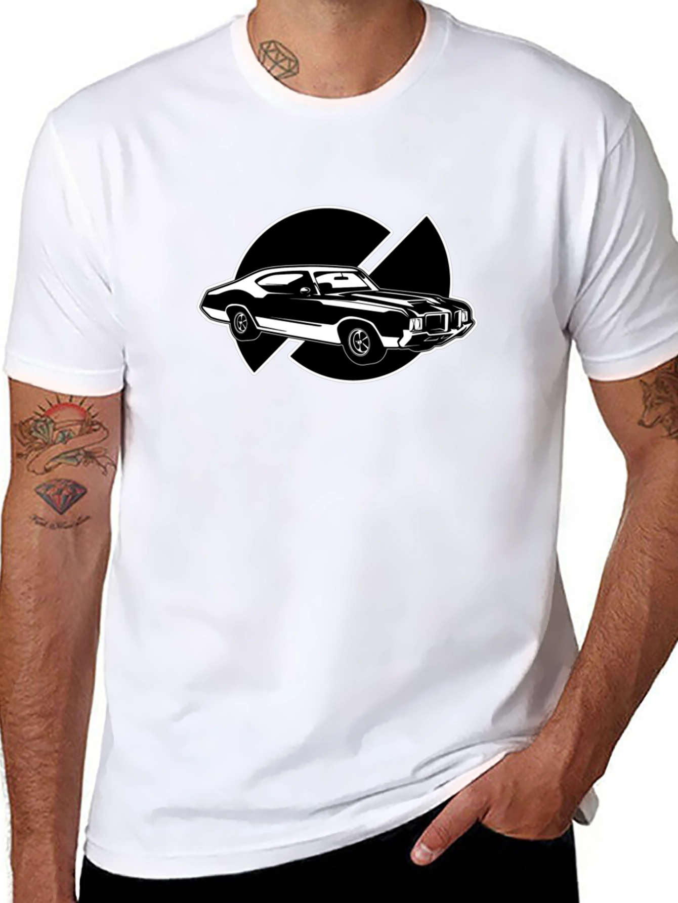 Classic Car Graphic Tee - Black Cotton T-Shirt