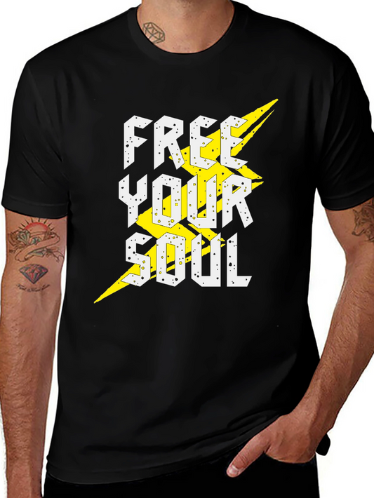 Free Your Soul Black T-Shirt - Lightning Bolt Graphic Tee