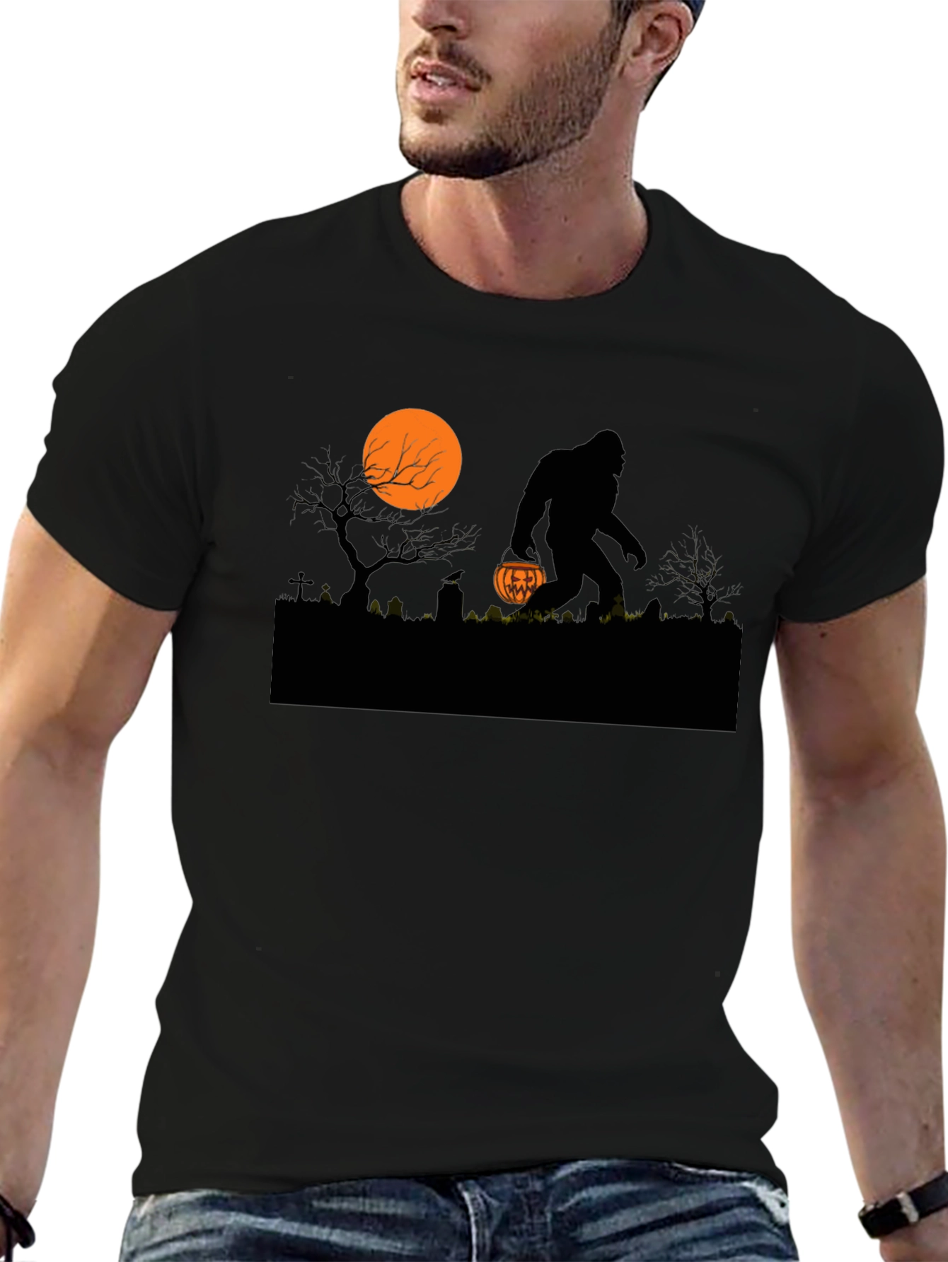 Halloween Bigfoot T-Shirt - Spooky Sasquatch Pumpkin Design