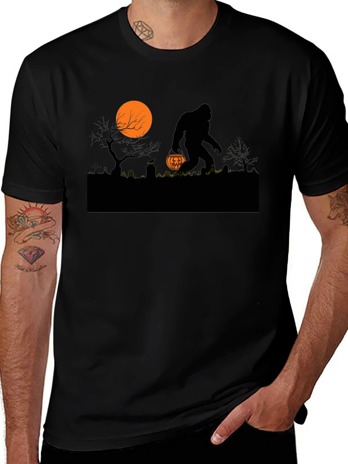 Halloween Bigfoot T-Shirt - Spooky Sasquatch Pumpkin Design