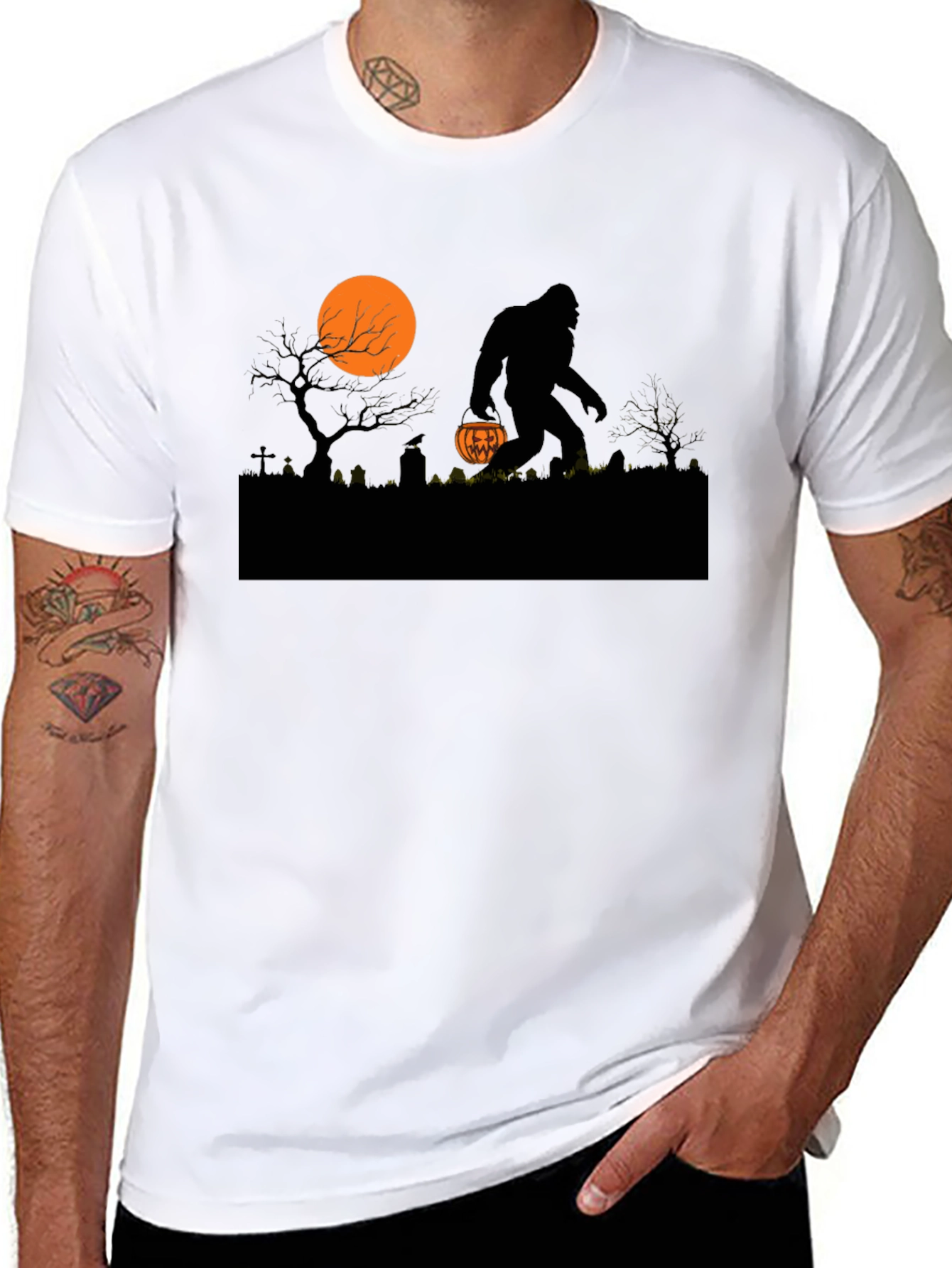 Halloween Bigfoot T-Shirt - Spooky Sasquatch Pumpkin Design