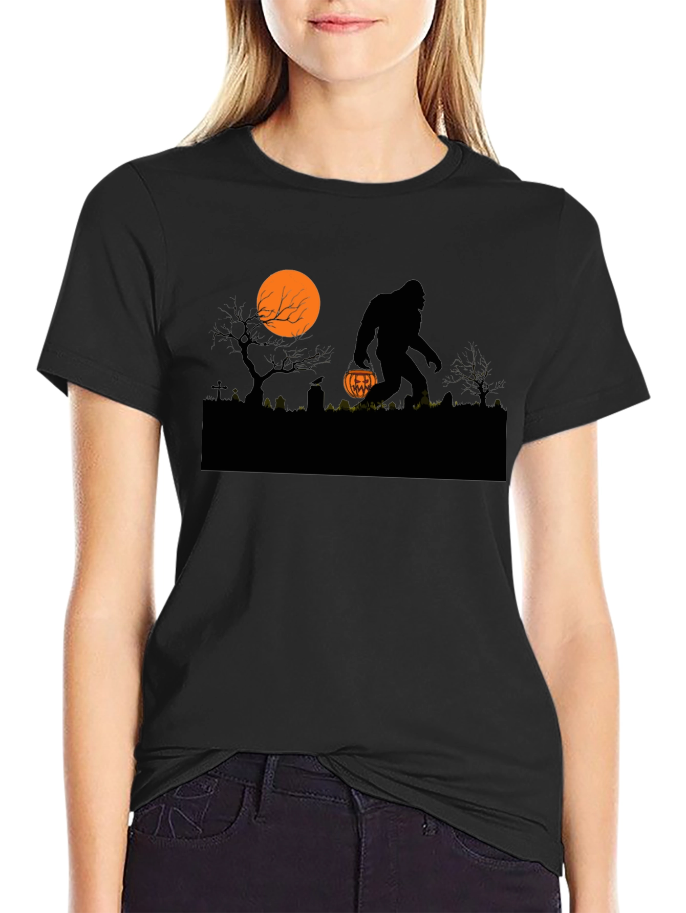 Halloween Bigfoot T-Shirt - Spooky Sasquatch Pumpkin Design