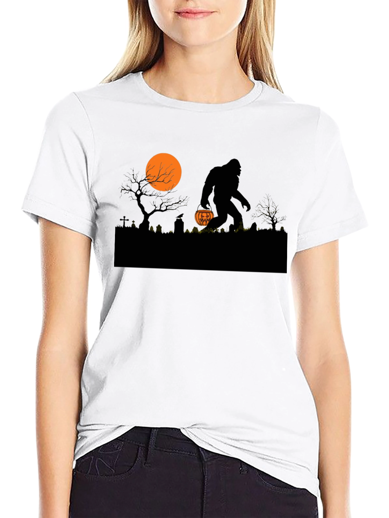 Halloween Bigfoot T-Shirt - Spooky Sasquatch Pumpkin Design