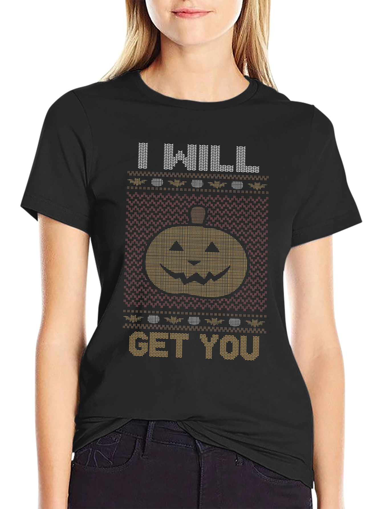 Halloween Pumpkin Sweater Pattern Graphic T-Shirt