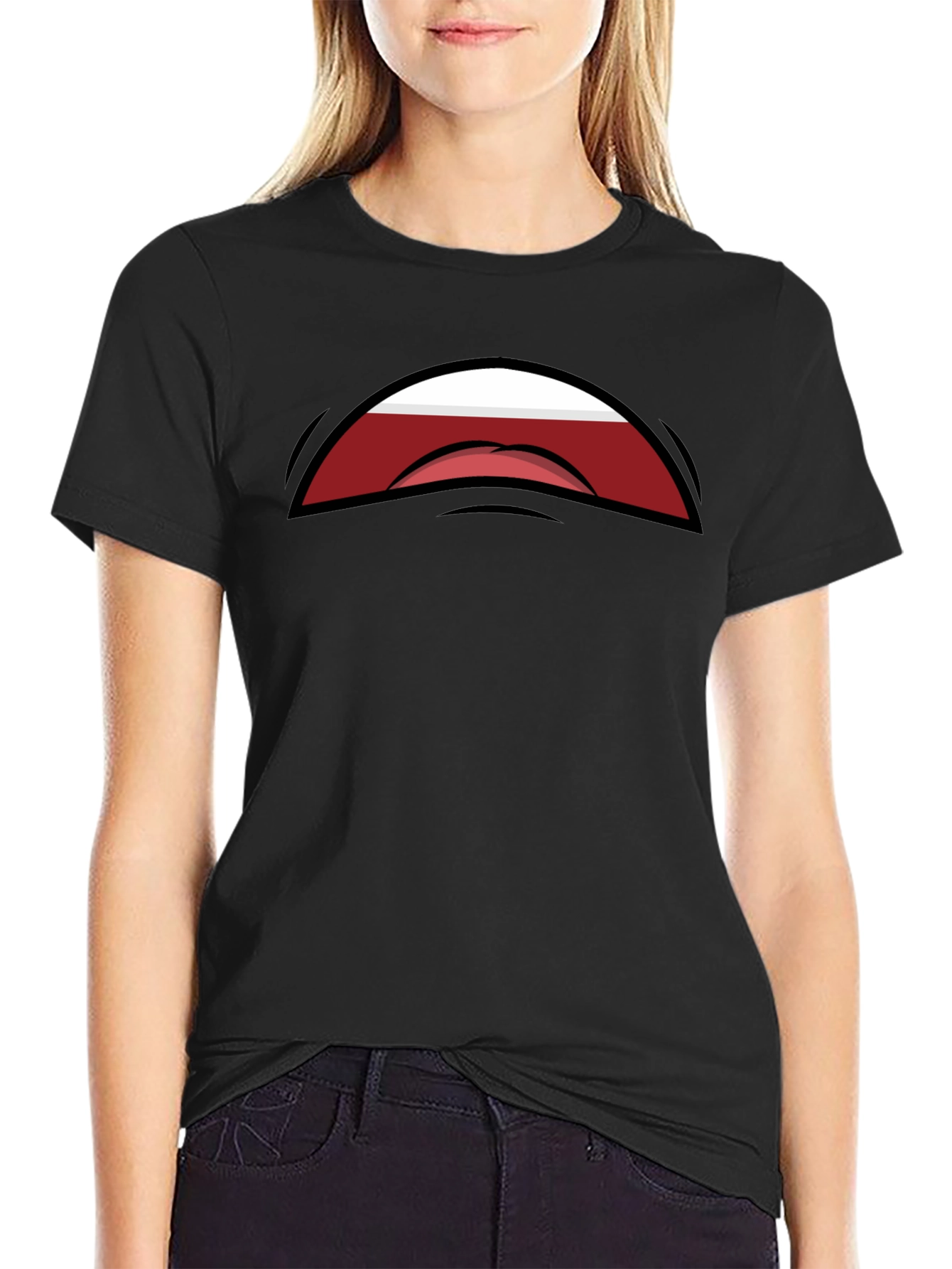 Funny Cartoon Mouth Black Graphic Tee