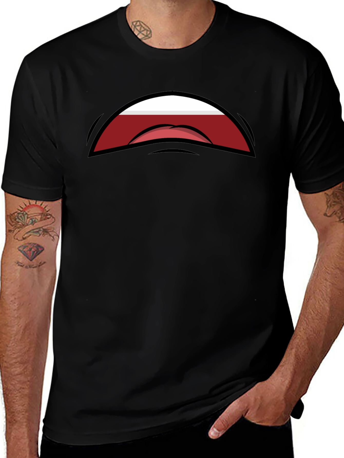 Funny Cartoon Mouth Black Graphic Tee