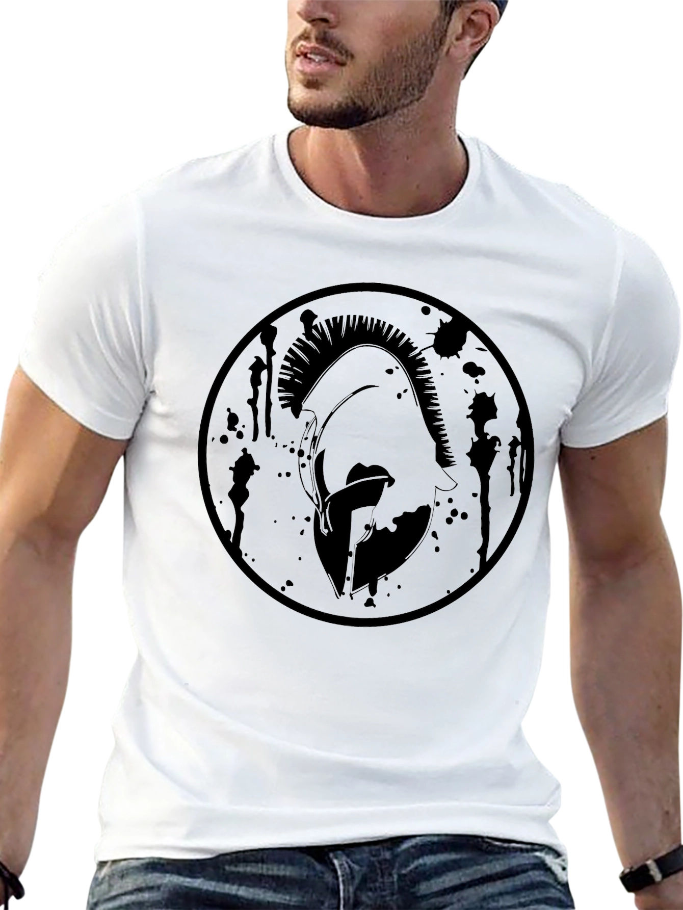 Spartan Warrior Helmet Graphic Tee - Black