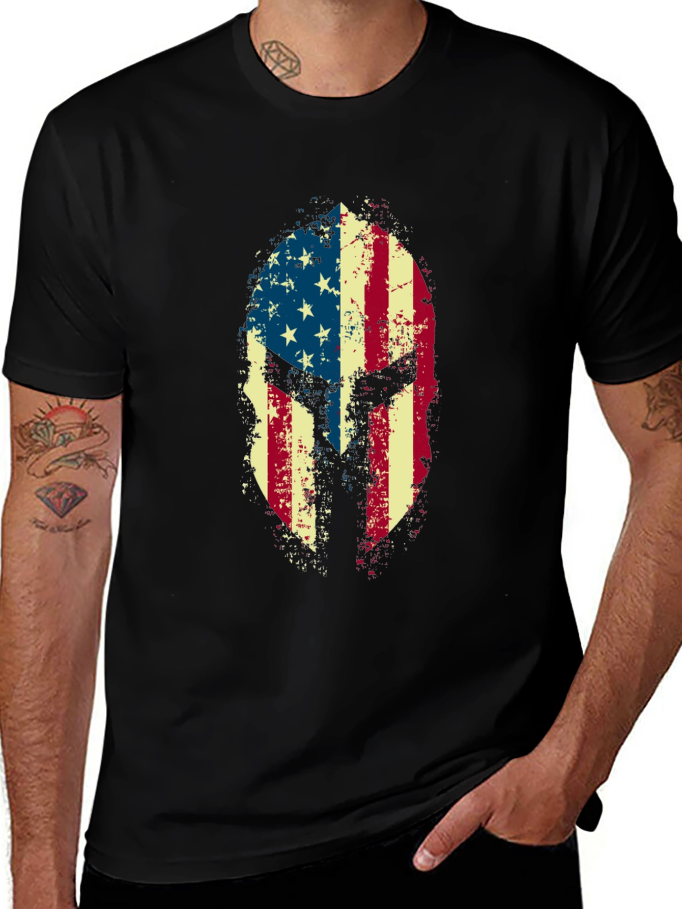 American Flag Spartan Helmet Graphic Tee