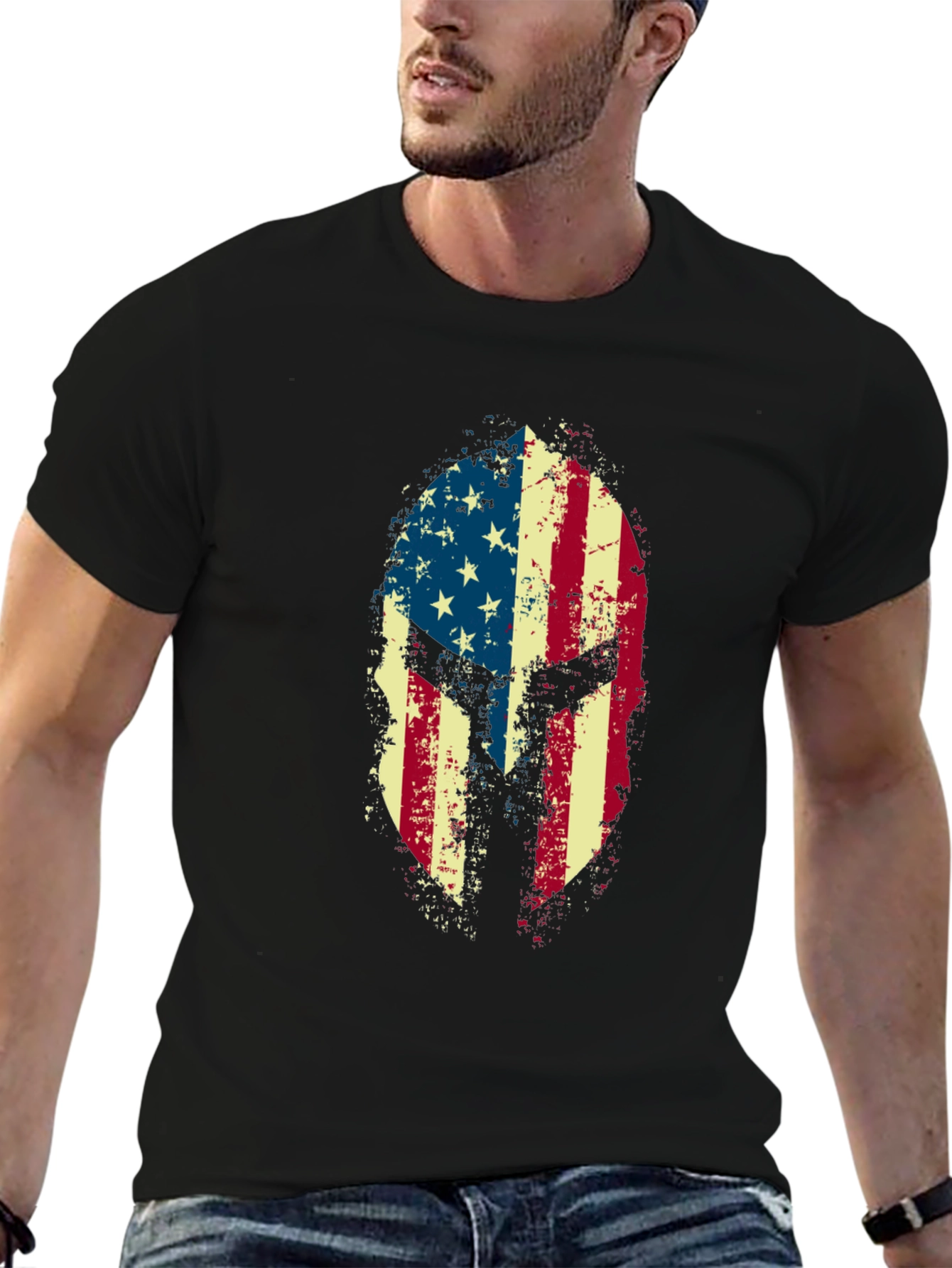 American Flag Spartan Helmet Graphic Tee