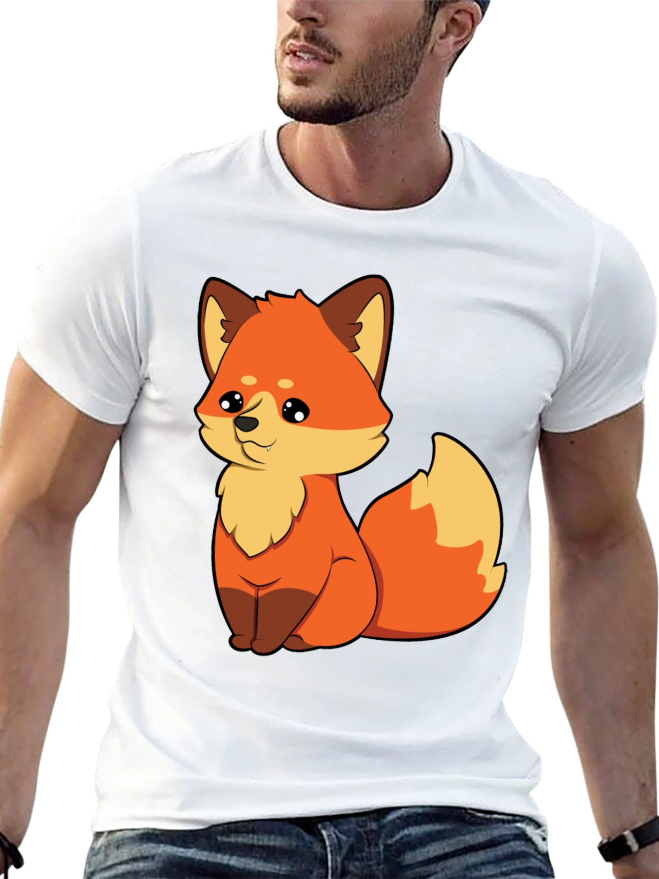 Cute Cartoon Fox Graphic Tee - Unisex Black T-Shirt