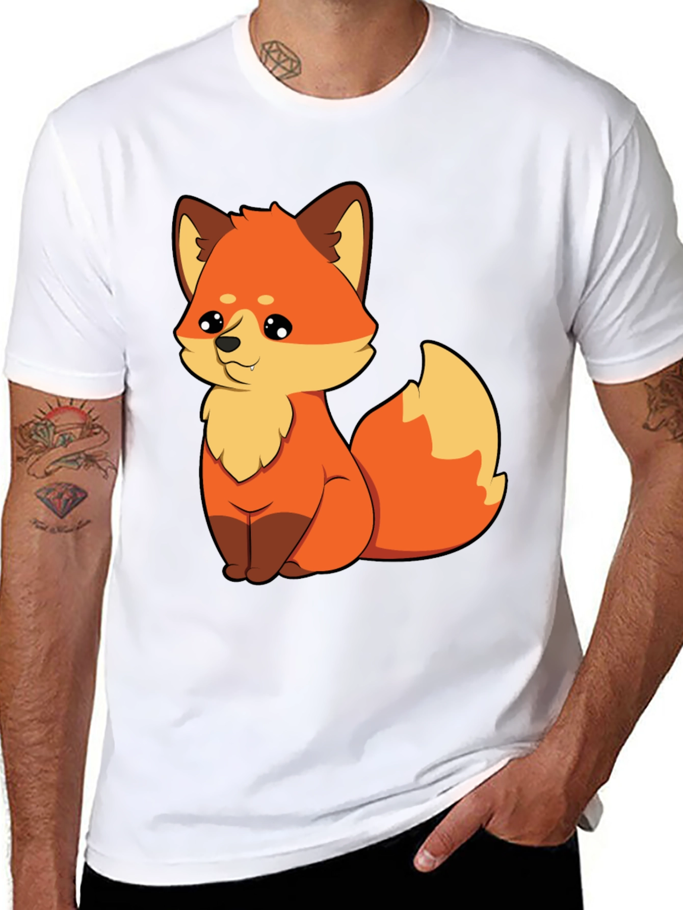 Cute Cartoon Fox Graphic Tee - Unisex Black T-Shirt