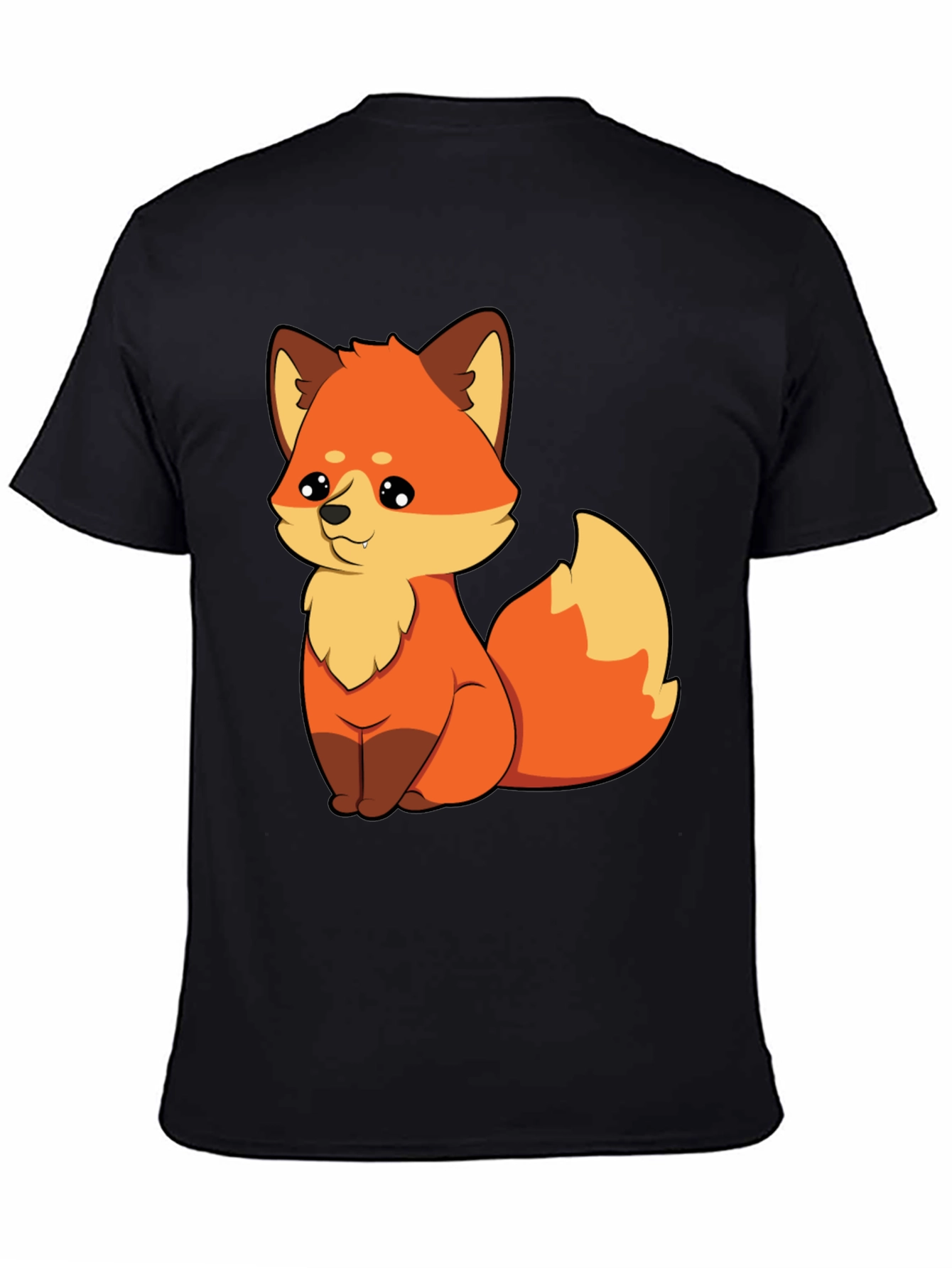 Cute Cartoon Fox Graphic Tee - Unisex Black T-Shirt