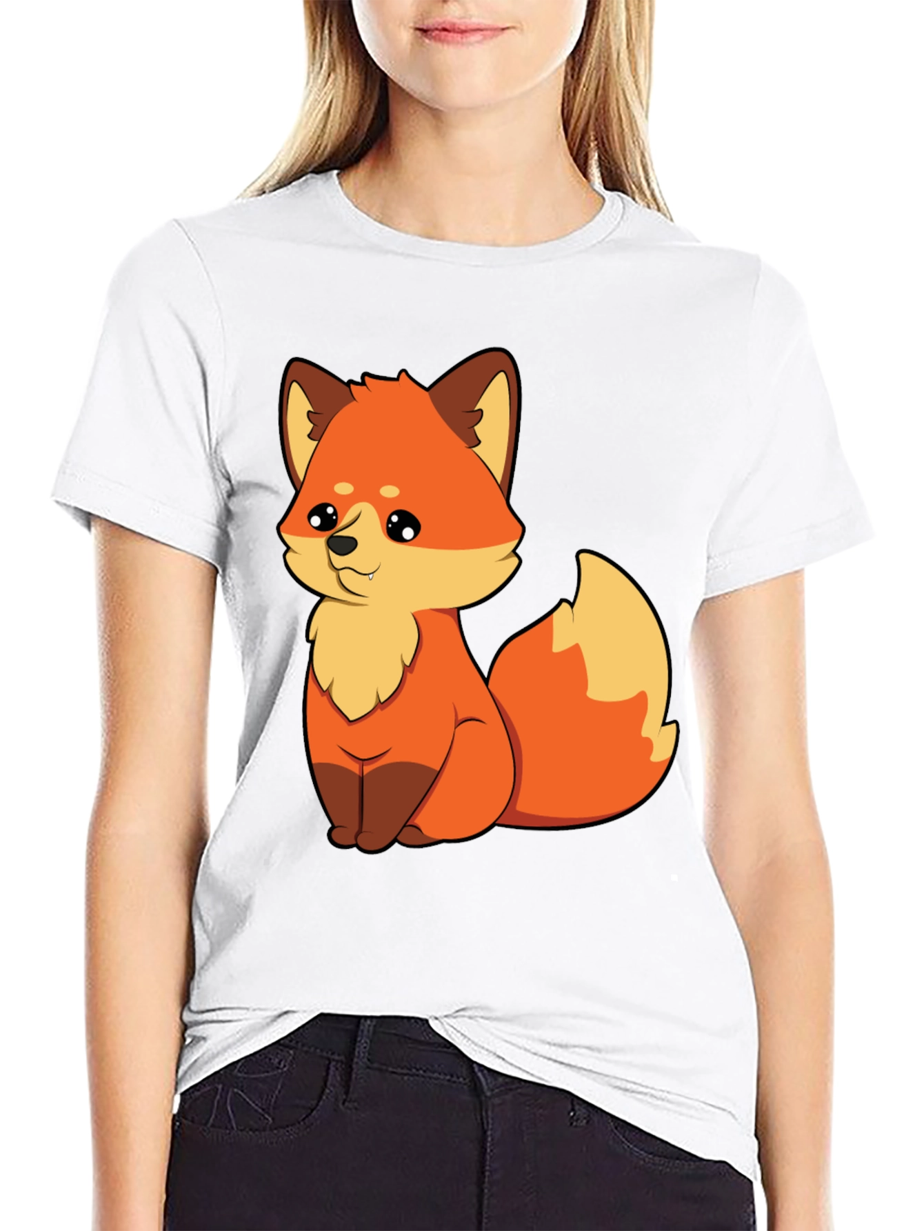 Cute Cartoon Fox Graphic Tee - Unisex Black T-Shirt