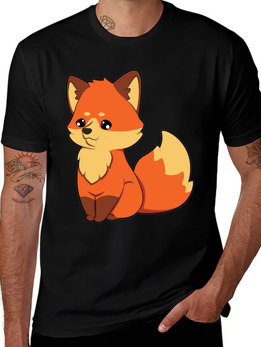 Cute Cartoon Fox Graphic Tee - Unisex Black T-Shirt