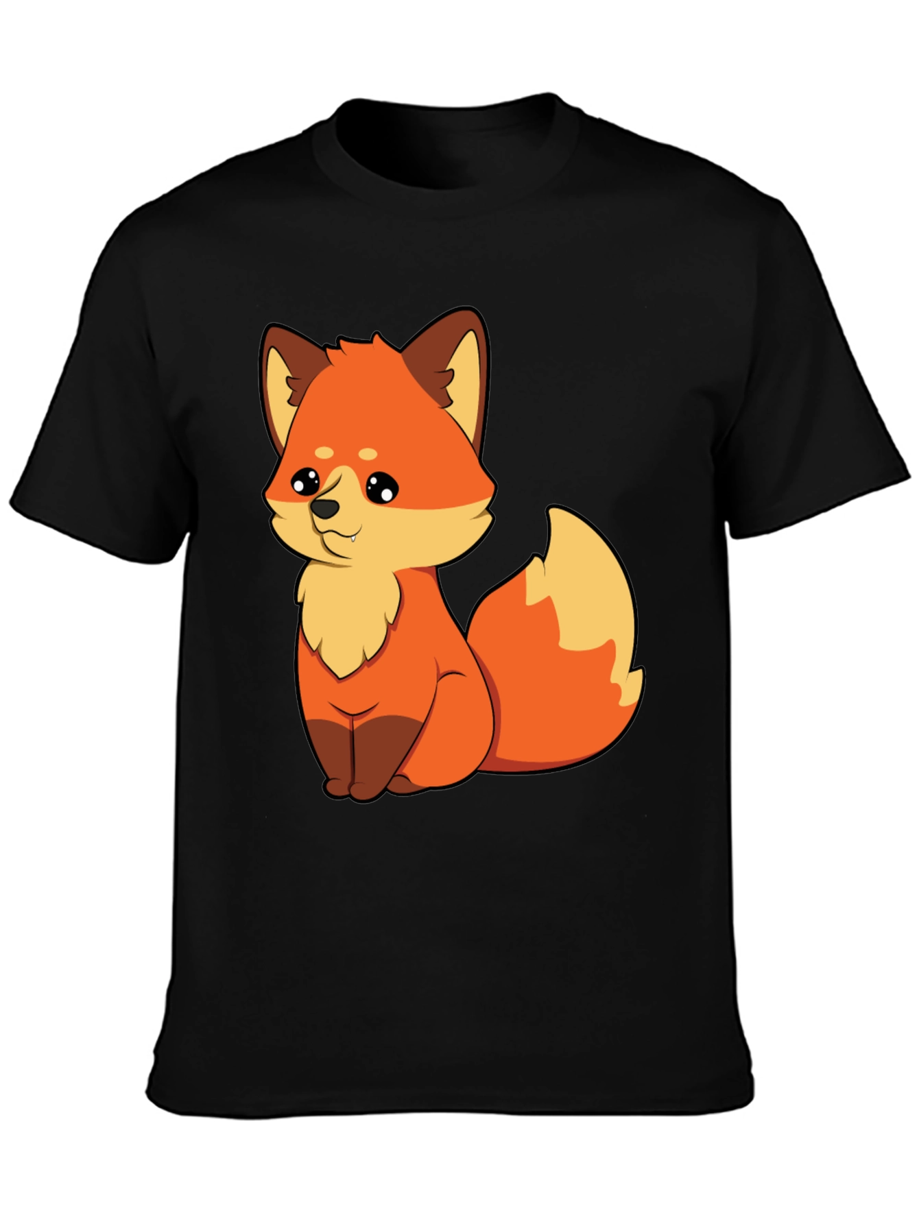 Cute Cartoon Fox Graphic Tee - Unisex Black T-Shirt