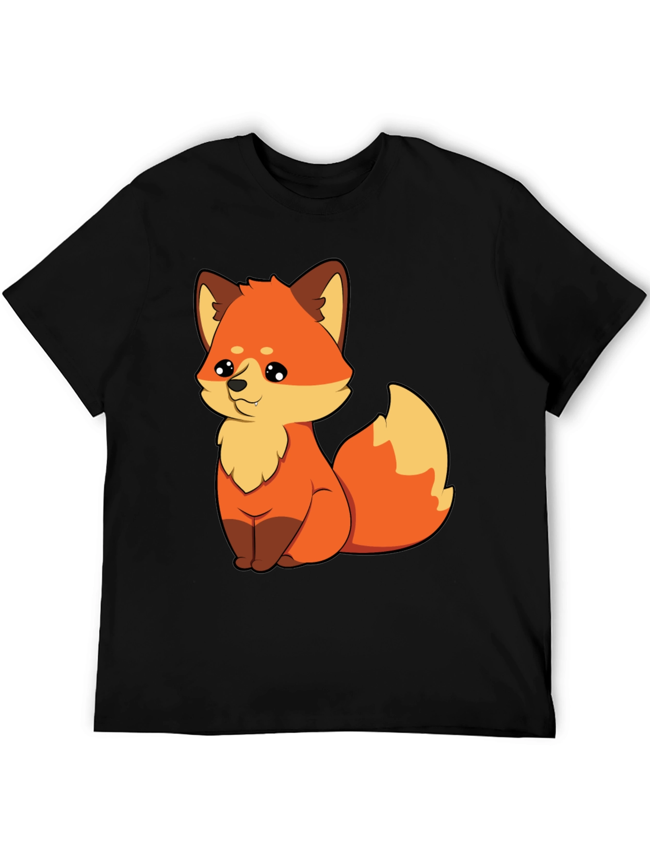Cute Cartoon Fox Graphic Tee - Unisex Black T-Shirt