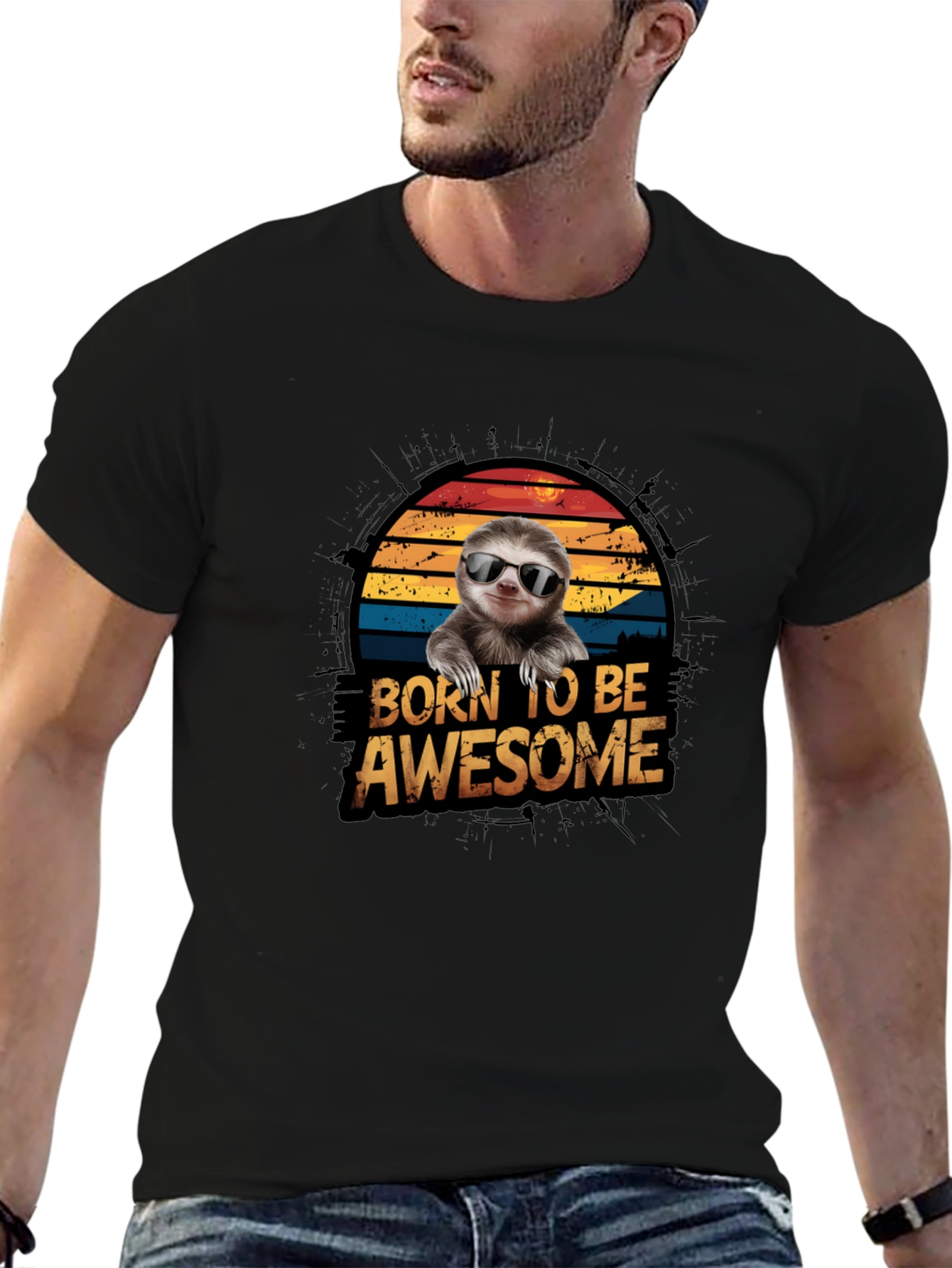 Born to Be Awesome Sloth Graphic T-Shirt