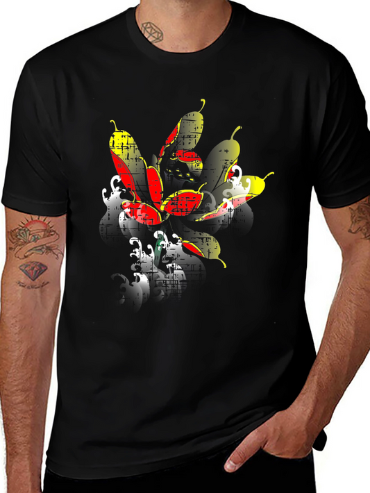 Mens Black T-Shirt with Colorful Abstract Chili Pepper Design
