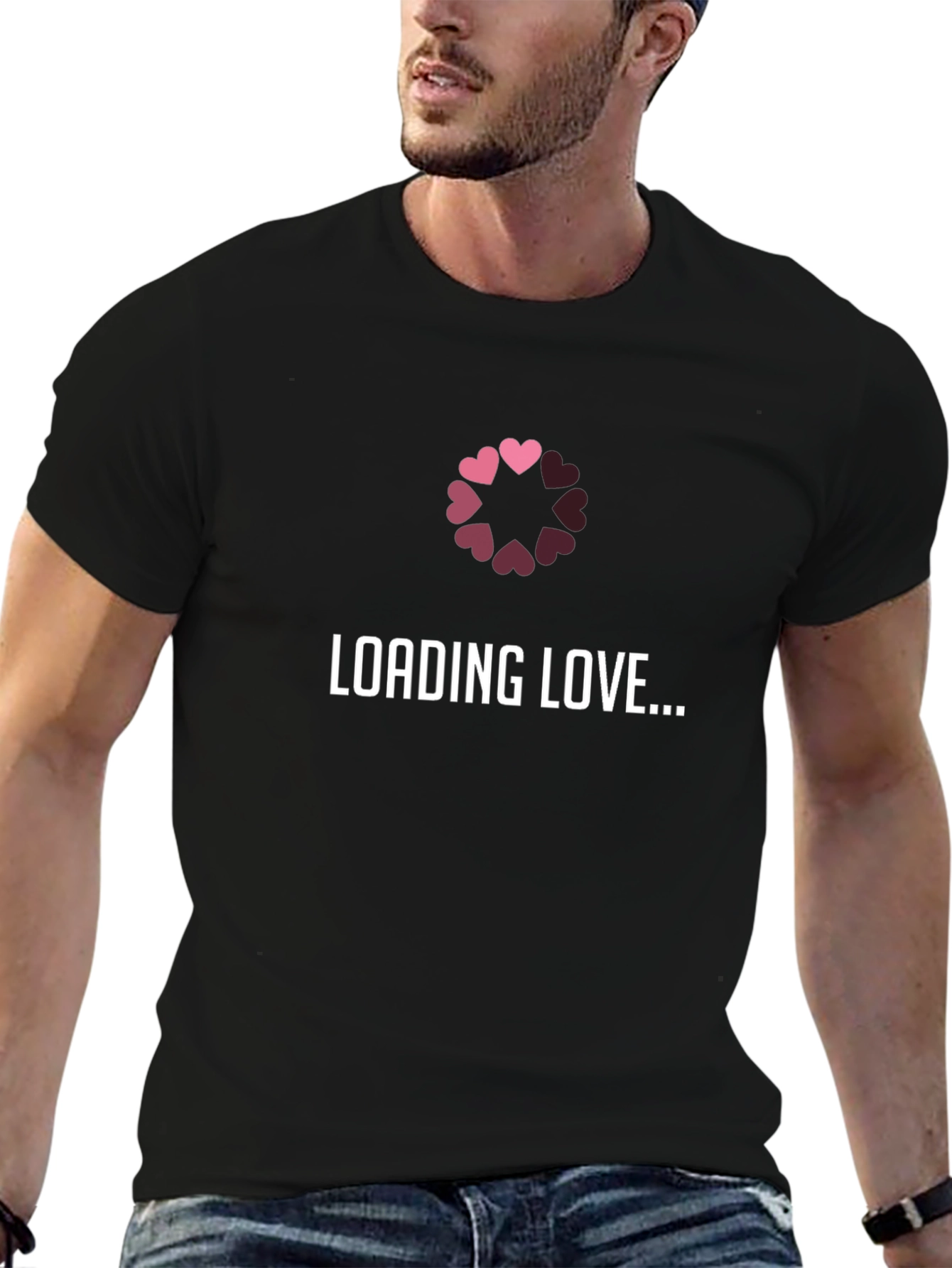 Loading Love T-Shirt - Black Hearts Design