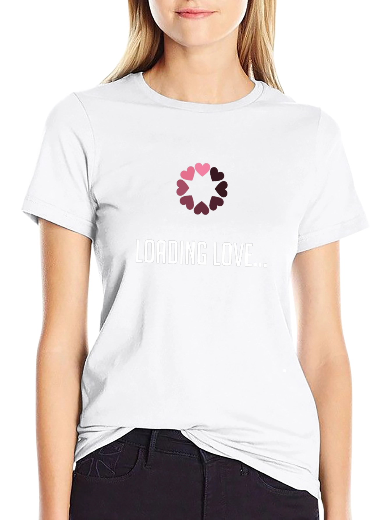 Loading Love T-Shirt - Black Hearts Design