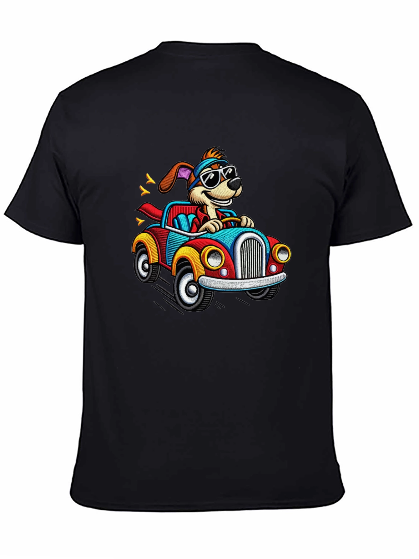 Cartoon Dog Driving a Car Graphic Tee