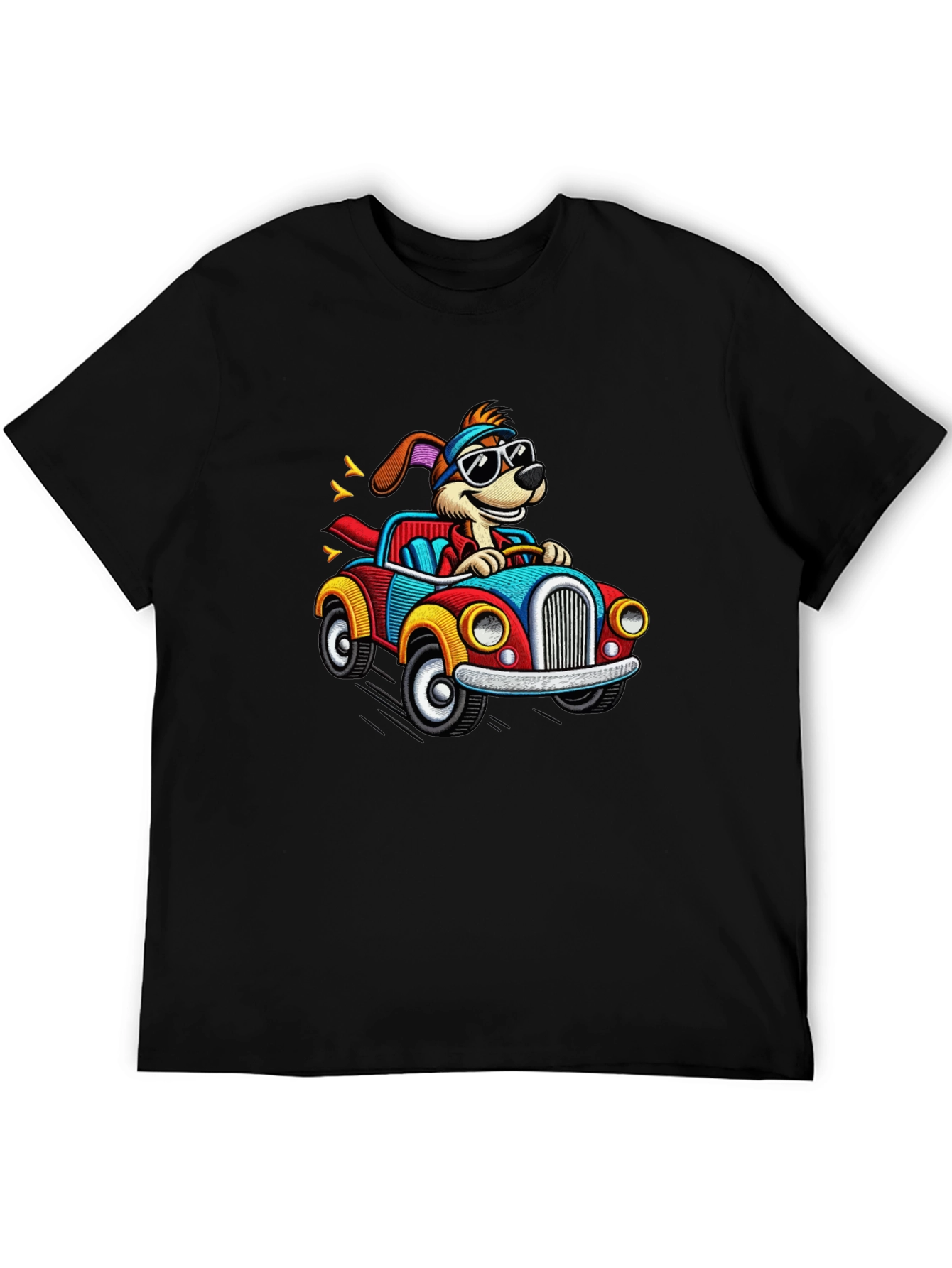 Cartoon Dog Driving a Car Graphic Tee