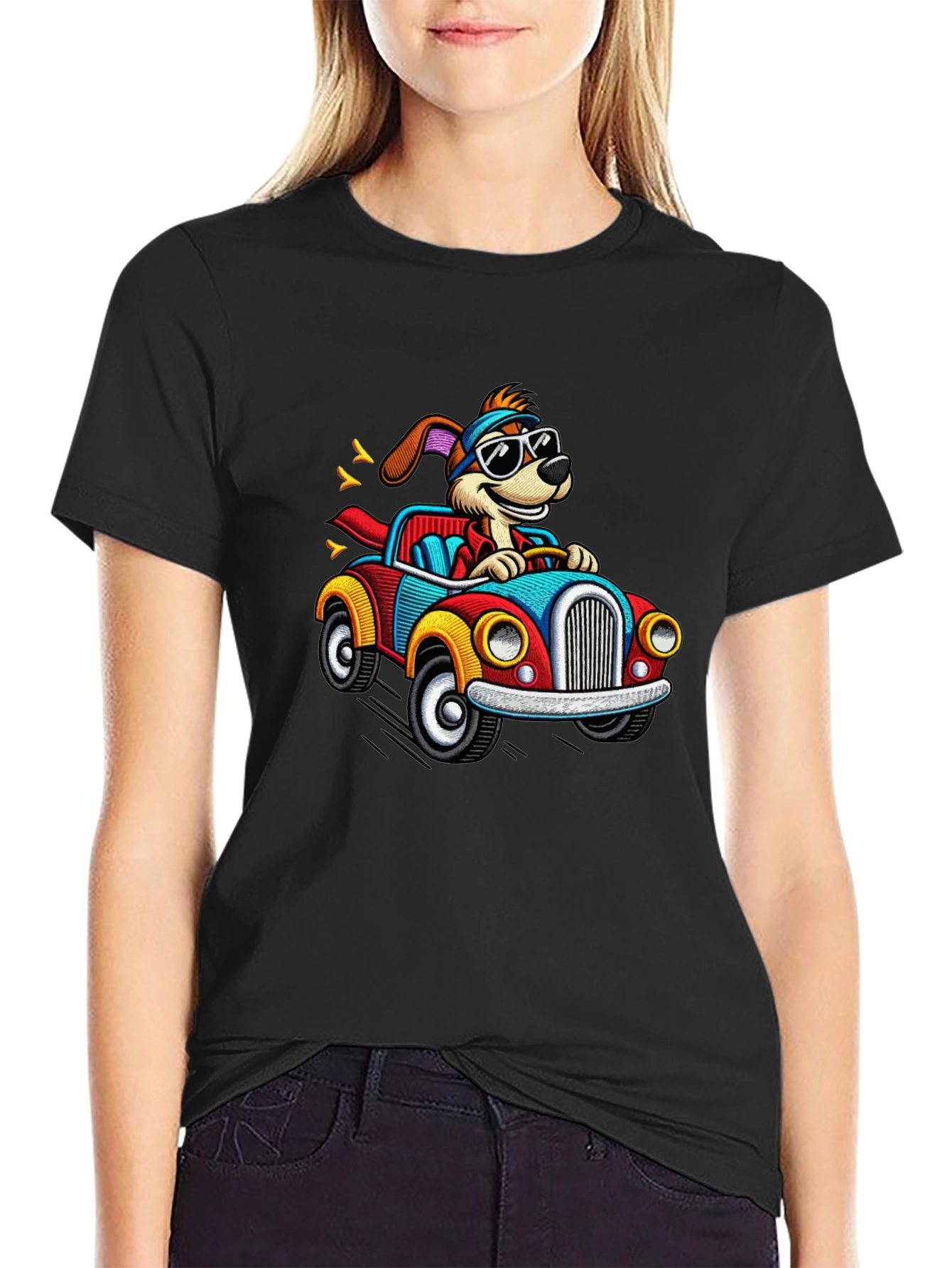 Cartoon Dog Driving a Car Graphic Tee