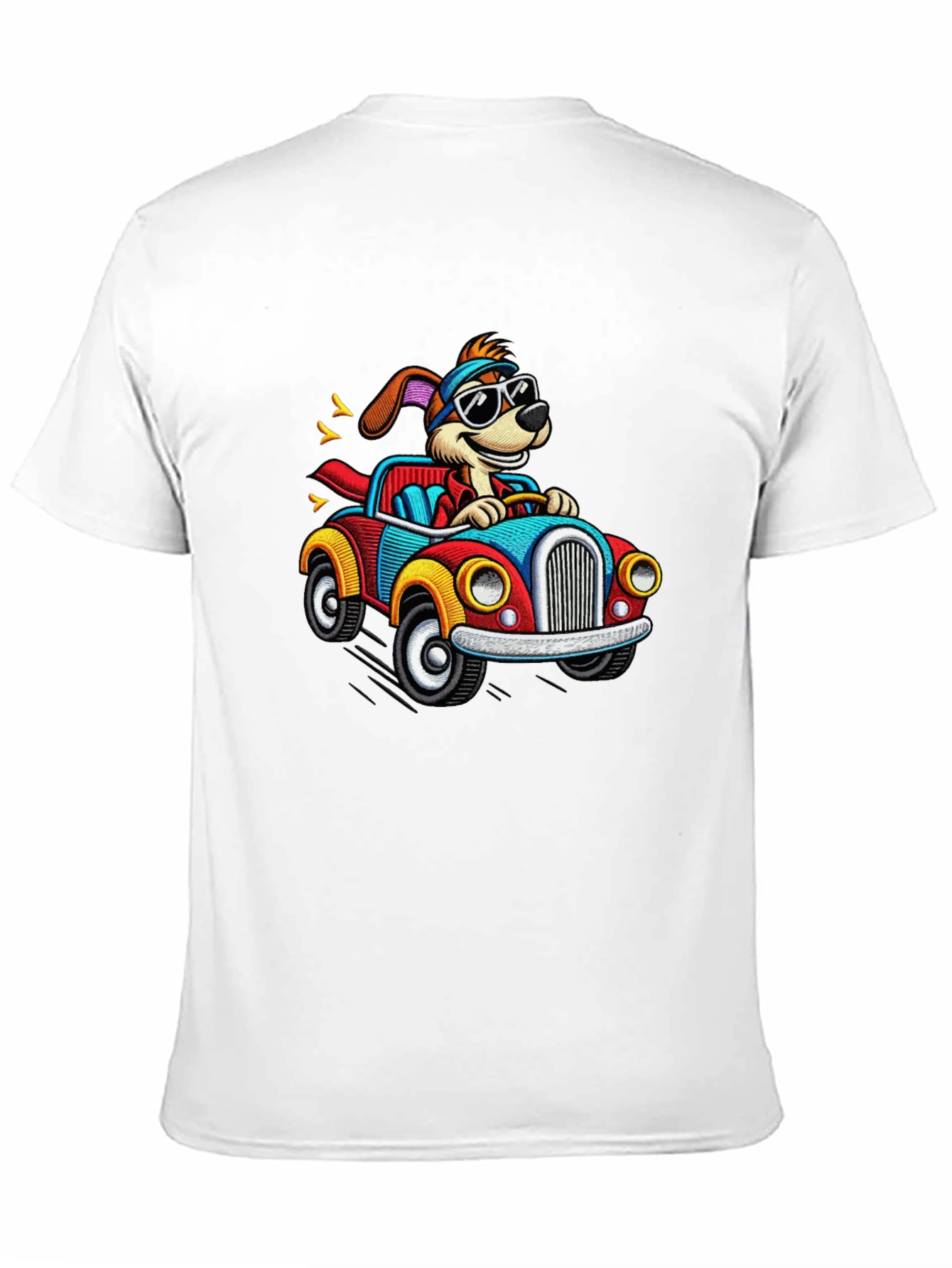 Cartoon Dog Driving a Car Graphic Tee