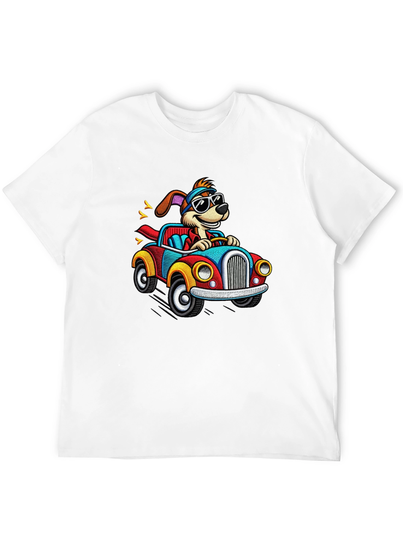 Cartoon Dog Driving a Car Graphic Tee