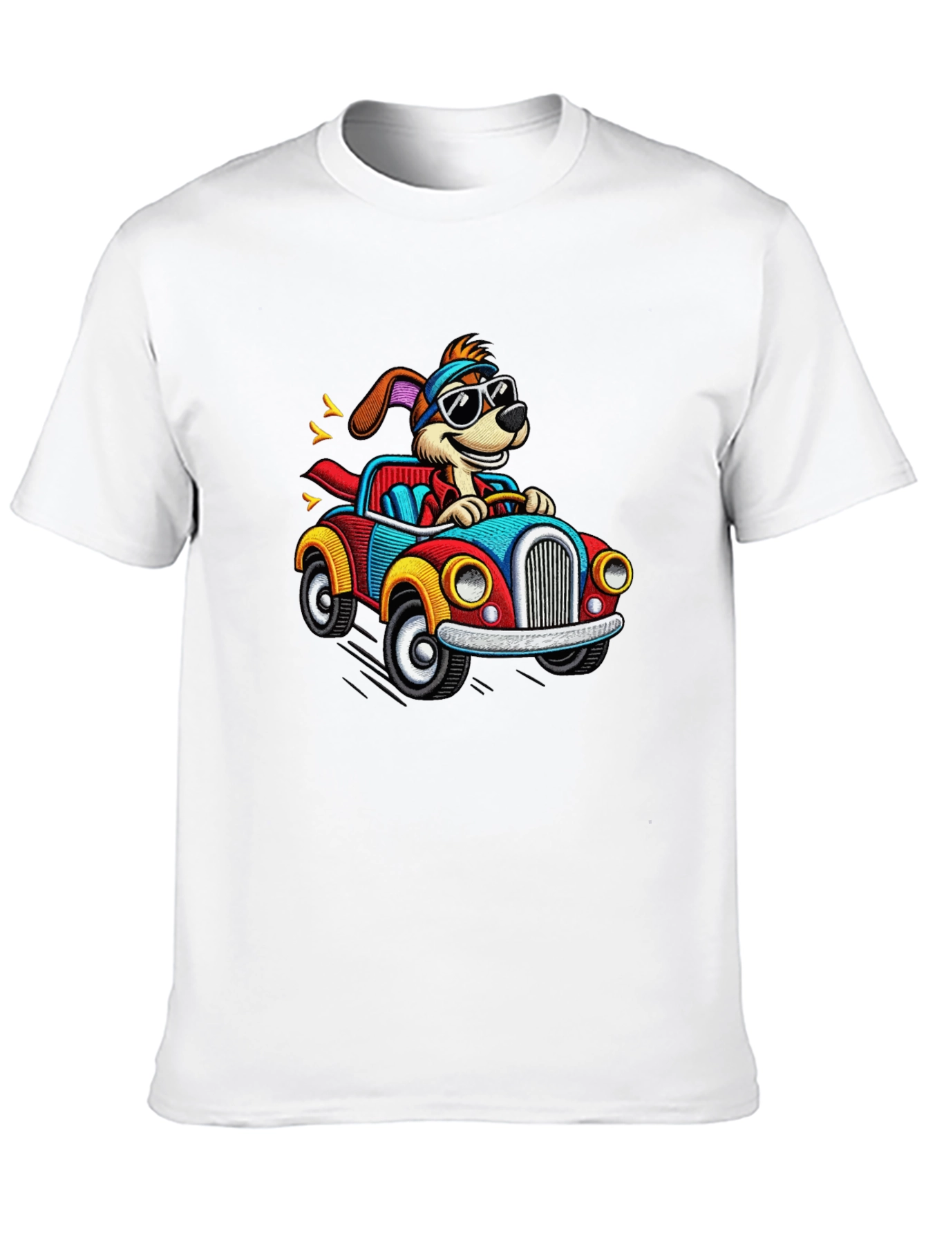 Cartoon Dog Driving a Car Graphic Tee
